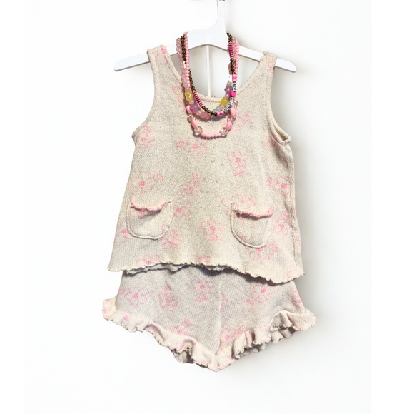 Zara Other - ZARA Girls 3–4Y Knit Floral Tank & Shorts Set Cream Pink Beach Lounge